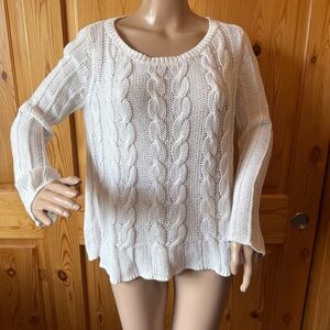 Wooden Ships Sweater Womens S M White Cable Knit Fisherman Comfy Lightweight